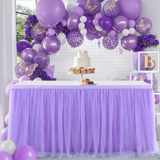 Lofaris Purple Rectangle Tulle Ruffle Banquet Table Skirt