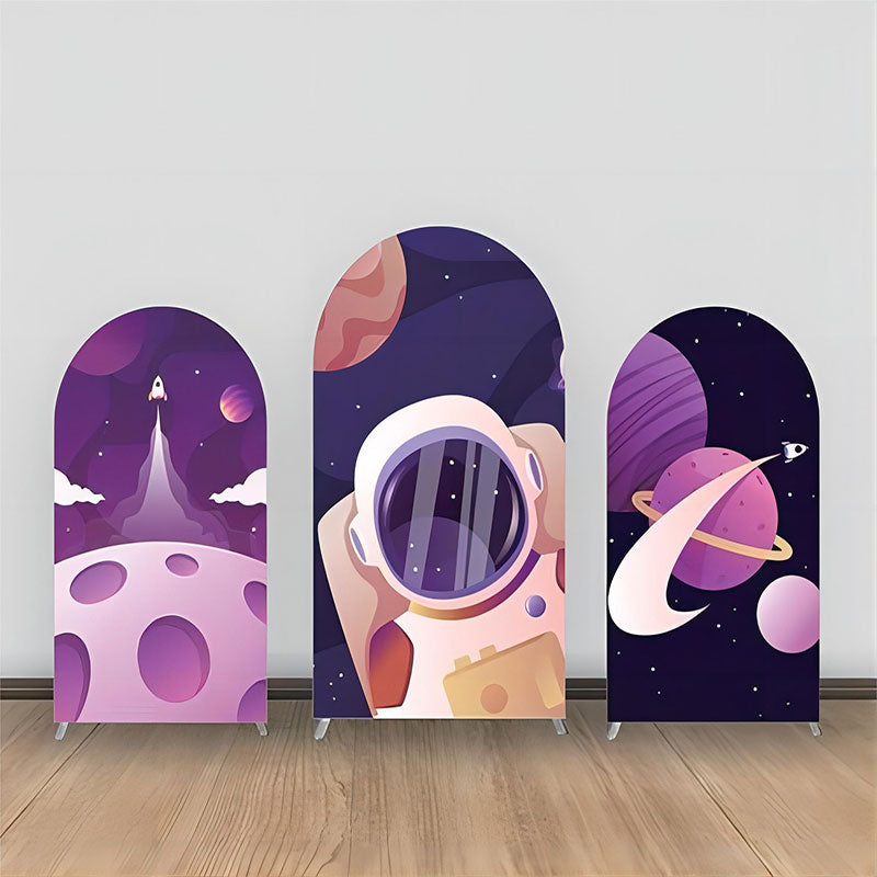Lofaris Purple Rocket Astronaut Galaxy Arch Backdrop Kit