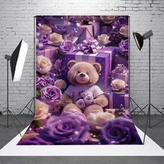 Lofaris Purple Rose Cute Teddy Bear Gift Phtooshoot Backdrop