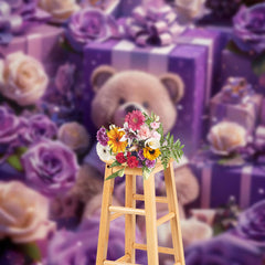 Lofaris Purple Rose Cute Teddy Bear Gift Phtooshoot Backdrop