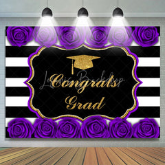 Lofaris Purple Roses Gold Black White Congrats Grad Backdrop