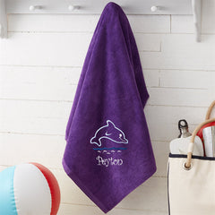 Lofaris Purple Sea Creatures Name Embroidered Beach Towel