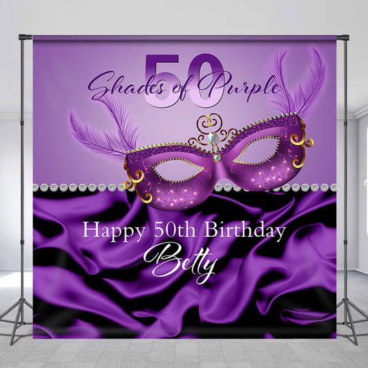 Lofaris Purple Silk Masquerade Custom 50th Birthday Backdrop