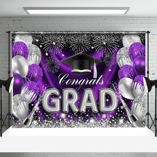 Lofaris Purple Silver Glitter Balloons Graduation Backdrop