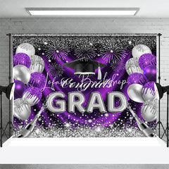 Lofaris Purple Silver Sparkling Balloon Graduation Backdrop