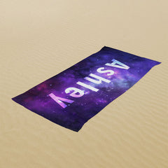Lofaris Purple Space Galaxy Personalized Name Beach Towel