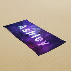 Lofaris Purple Space Galaxy Personalized Name Beach Towel