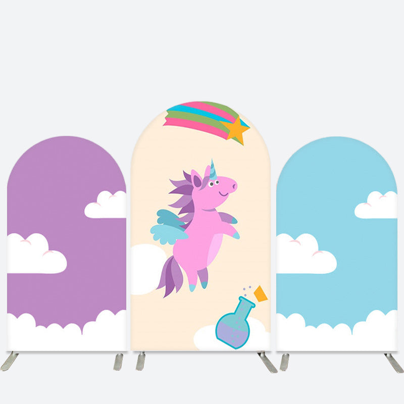 Lofaris Purple Unicorn Cloud Star Birthday Arch Backdrop Kit