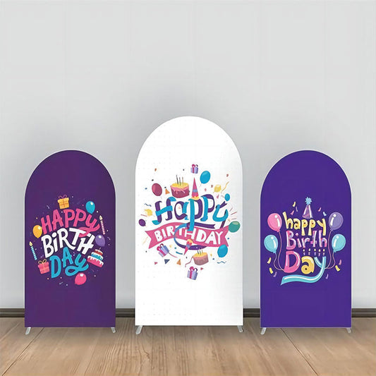 Lofaris Purple White Cake Balloon Birthday Arch Backdrop Kit