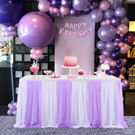 Lofaris Purple White Color Cross Tulle Banquet Table Skirt
