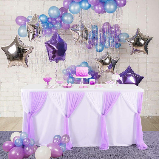 Lofaris Purple White Color Cross Tulle Banquet Table Skirt