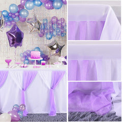 Lofaris Purple White Color Cross Tulle Banquet Table Skirt