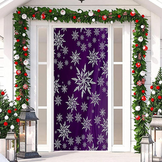Lofaris Purple White Snowflakes Simple Christmas Door Cover