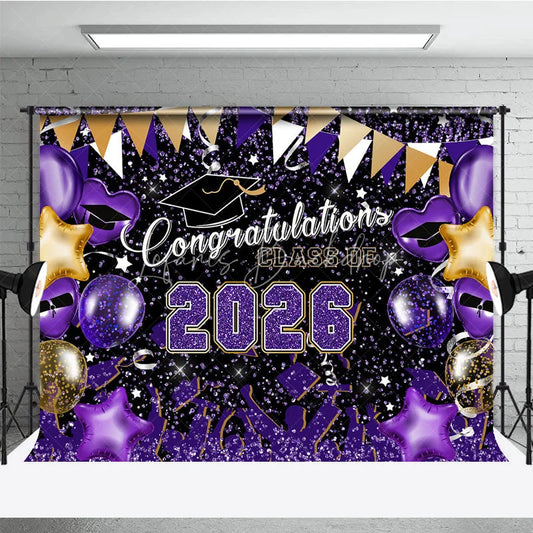Lofaris Purple Yellow Balloons 2026 Congrats Grad Backdrop