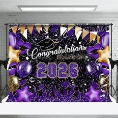 Lofaris Purple Yellow Balloons 2026 Congrats Grad Backdrop