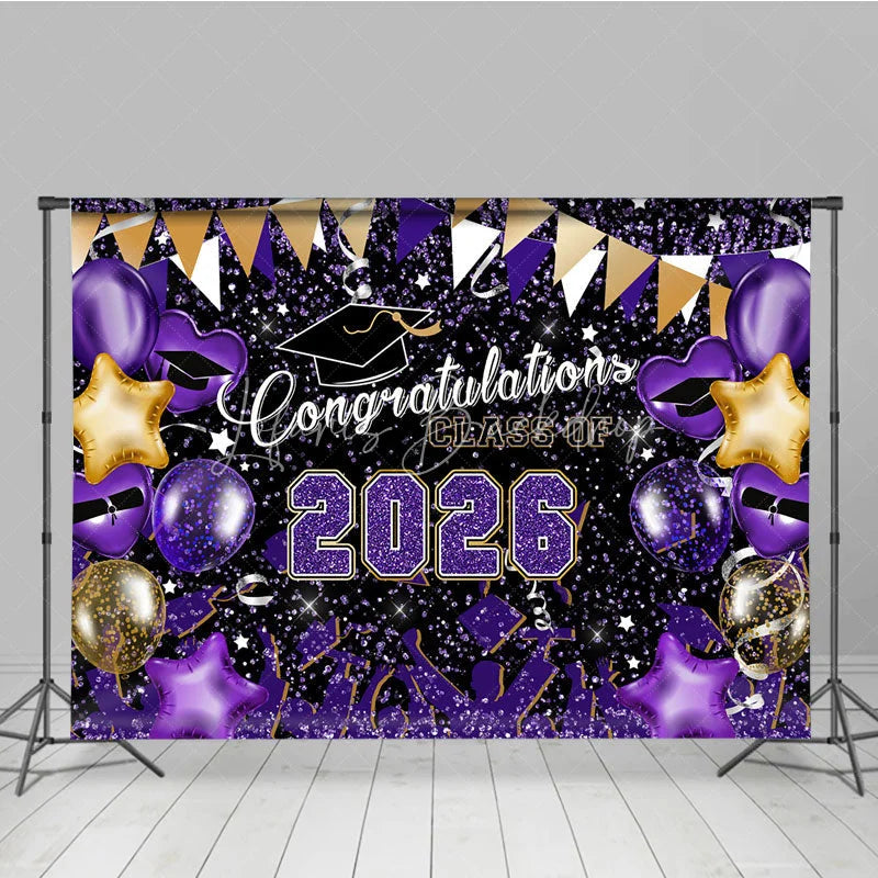 Lofaris Purple Yellow Balloons 2026 Congrats Grad Backdrop