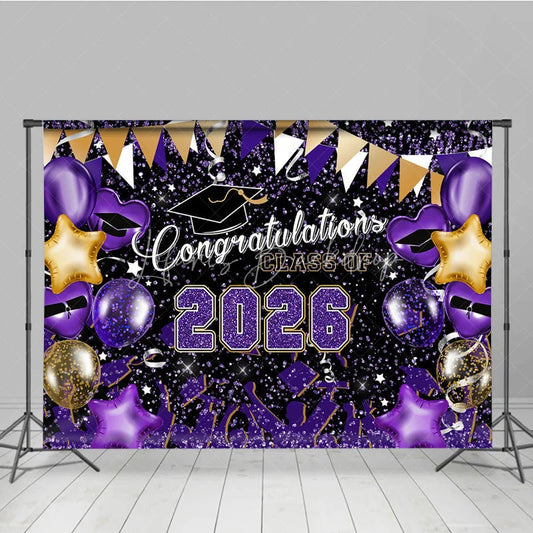 Lofaris Purple Yellow Balloons 2026 Congrats Grad Backdrop