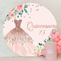 Lofaris Quinceanera 15th Pink Dress Birthday Round Backdrop