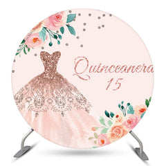 Lofaris Quinceanera 15th Pink Dress Birthday Round Backdrop
