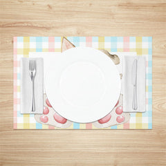 Lofaris Rabbit Ear Paw Pink Floral Plaid Set Of 4 Placemats