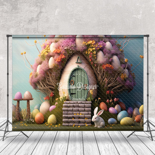 Lofaris Rabbit Egg Cute House Easter Backdrop For Photograph