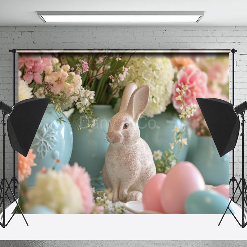 Rabbit Egg Floral Easter Backdrops For Photograph - Lofaris