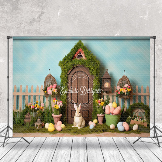 Lofaris Rabbit Eggs Warm Brown Door Easter Photo Backdrop