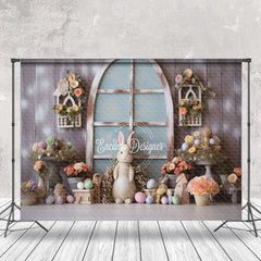 Lofaris Rabbit Floral Egg Wood Wall Easter Photo Backdrop