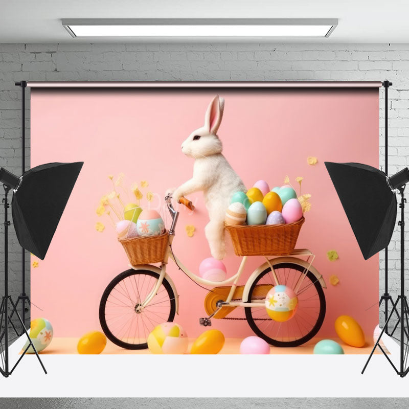 Lofaris Rabbit Sitting On Bike Easter Egg Photo Backdrop