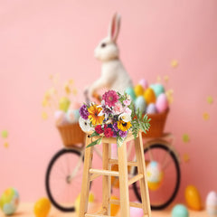 Lofaris Rabbit Sitting On Bike Easter Egg Photo Backdrop