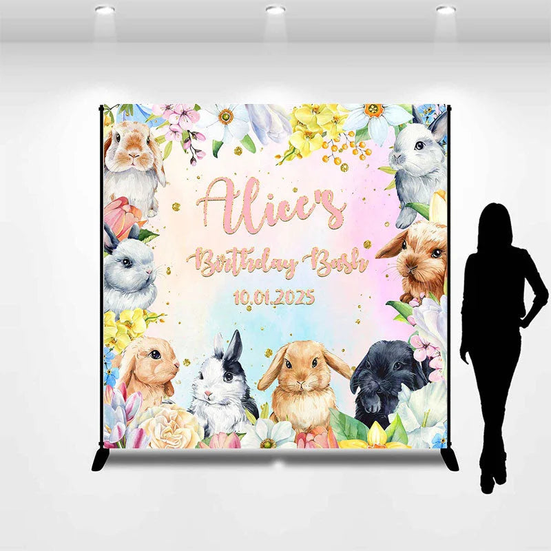 Lofaris Rabbits Candy Color Flowers Custom Birthday Backdrop