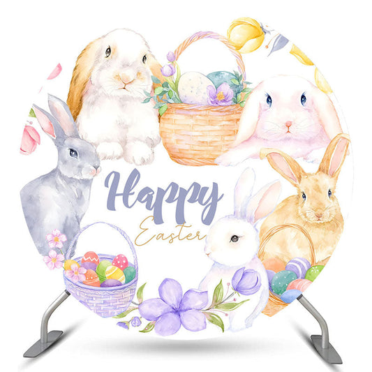 Lofaris Rabbits Floral Basket Round Easter Holiday Backdrop