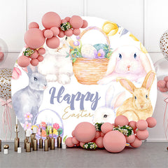 Lofaris Rabbits Floral Basket Round Easter Holiday Backdrop