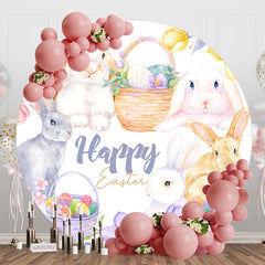 Lofaris Rabbits Floral Basket Round Easter Holiday Backdrop