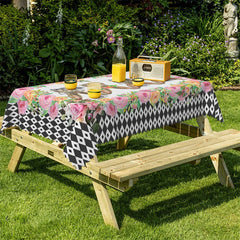 Lofaris Rabit Flowers Black White Pattern Rectangle Tablecloth