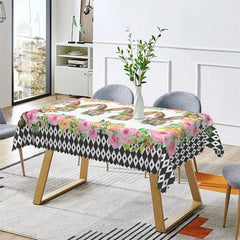 Lofaris Rabit Flowers Black White Pattern Rectangle Tablecloth