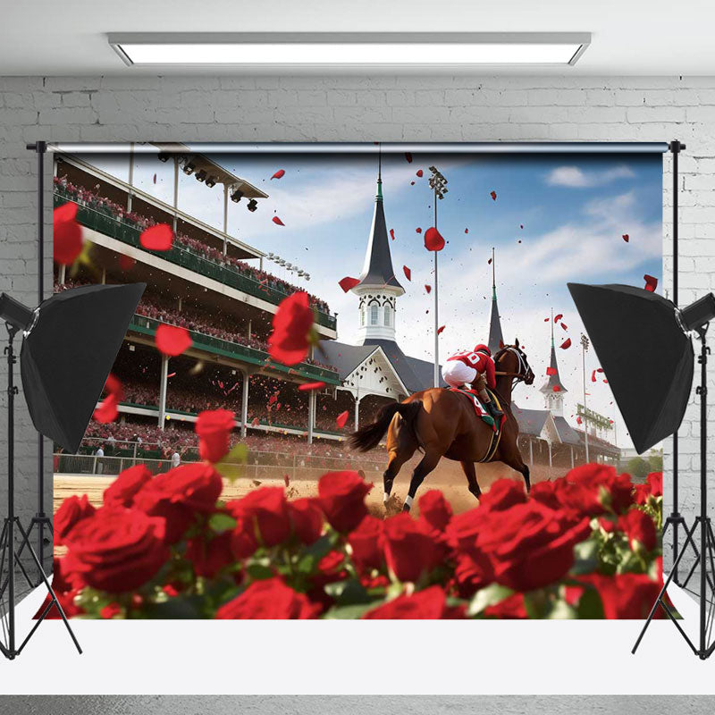 Lofaris Racecourse Horse Red Rose Bokeh Kentucky Backdrop