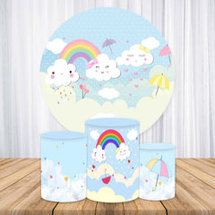 Lofaris Rainbow And Blue Sky Round Birthday Backdrop Kit