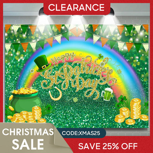 Lofaris (Ship In 24HR) Rainbow And Green Glitter St.Patrick’s Day Backdrop