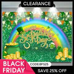 (Ship In 24HR) Rainbow And Green Glitter St.Patrick's Day Backdrop
