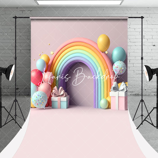 Lofaris Rainbow Balloons Gifts Sweep Cake Smash Backdrop