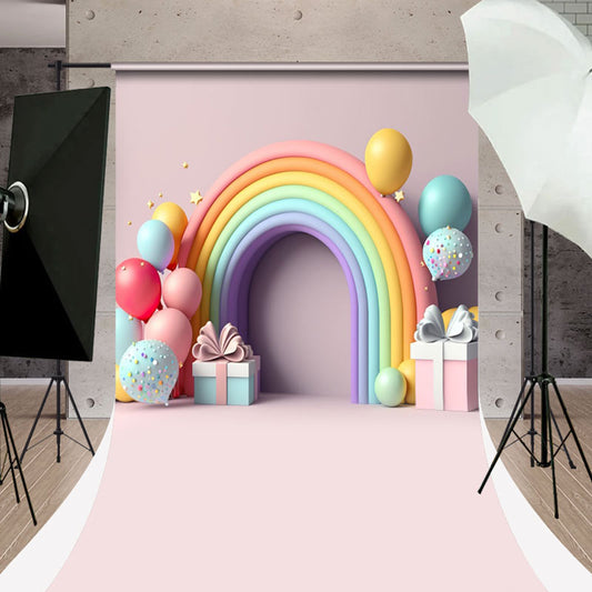 Lofaris Rainbow Balloons Gifts Sweep Cake Smash Backdrop