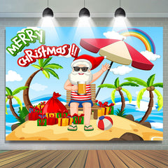 Lofaris Rainbow Beach Santa Merry Summer Christmas Backdrop