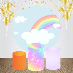 Lofaris Rainbow Blue Sky Cloud Round Birthday Backdrop Kit