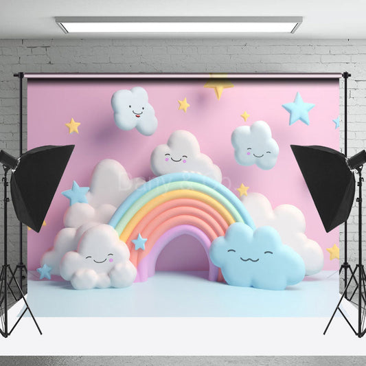 Lofaris Rainbow Cloud Stars Birthday Backdrop For Photo