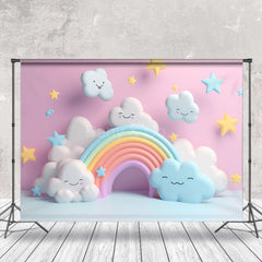 Lofaris Rainbow Cloud Stars Birthday Backdrop For Photo