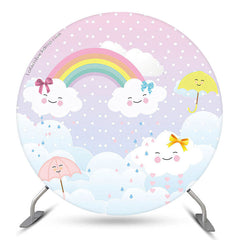 Lofaris Rainbow Cloud Umbrella Brithday Party Round Backdrop