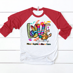 Lofaris Rainbow Color Peace Love Custom Name Baseball Shirt