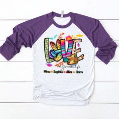 Lofaris Rainbow Color Peace Love Custom Name Baseball Shirt