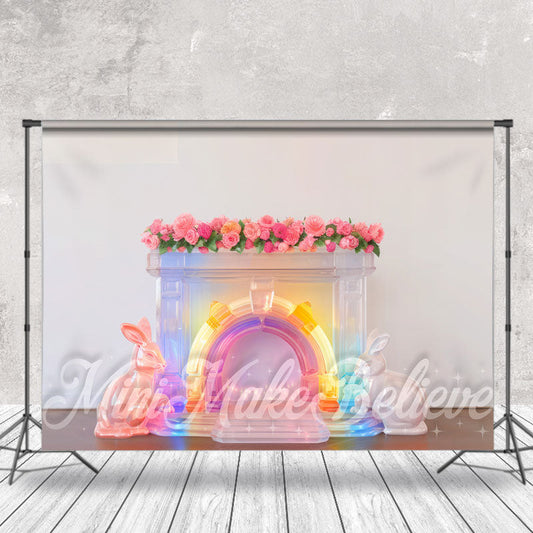 Lofaris Rainbow Color Rabbit Ornament Floral Easter Backdrop